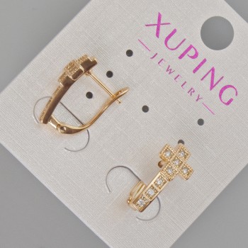 أقراط Xuping "صليب" بفصوص بيضاء، قطر 17x8mm+- مطلية بالذهب 18K
