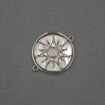 رابط شمس مع صدف طبيعي 18x22x3mm± معدن فضي