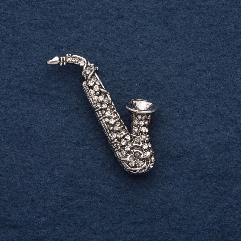 بروش "ساكسفون" 5x2cm, معدن رمادي
