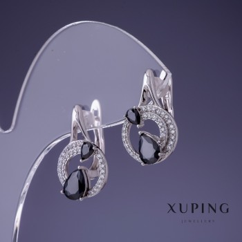 أقراط Xuping 20x12mm روديوم مع حجر أسود
