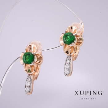 أقراط Xuping بأحجار خضراء 20×10مم مطلية بالذهب عيار 18