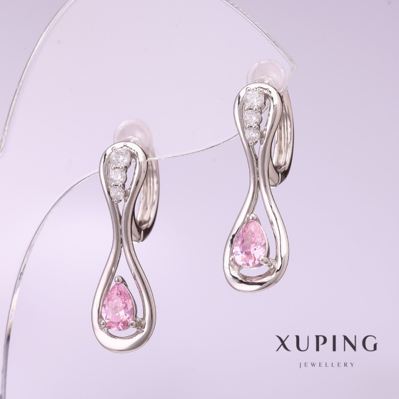 أقراط Xuping بحجر وردي 25×8mm روديوم
