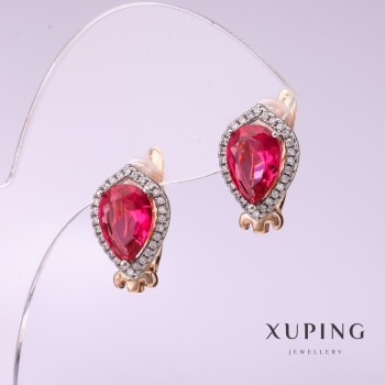 أقراط Xuping بحجر لون توتي 10×14 مم مطلية بالذهب 18 قيراط