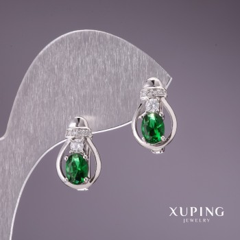 أقراط Xuping بأحجار خضراء 15x9mm روديوم