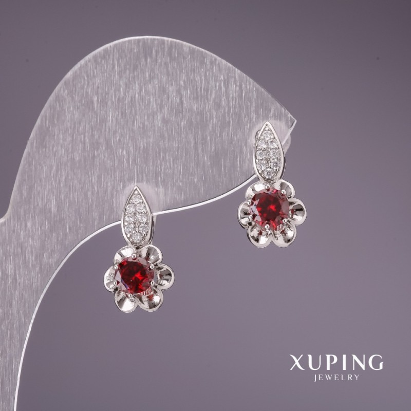 أقراط Xuping بأحجار حمراء 17x9mm روديوم