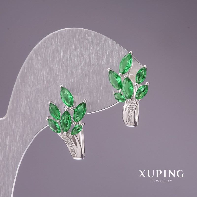 أقراط Xuping بأحجار خضراء 22x12mm روديوم