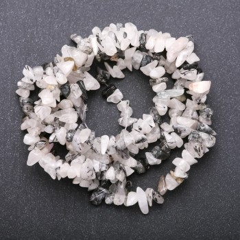 خرز حجر طبيعي كوارتز روتيلي "شعري"، كوارتز أبيض على خيط شظايا، قطر 5-8mm (+ -)، طول 85cm