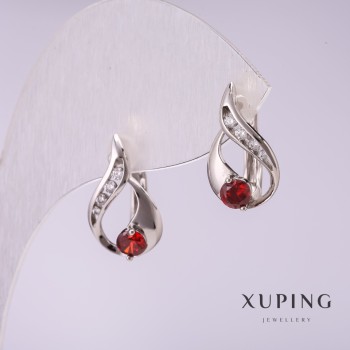 أقراط Xuping بأحجار حمراء 17x10mm روديوم