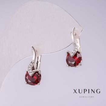 أقراط Xuping بأحجار حمراء 17x7mm روديوم