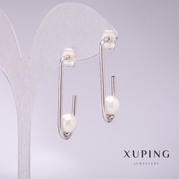 أقراط Xuping بلؤلؤ Mallorca أبيض 33x8mm روديوم