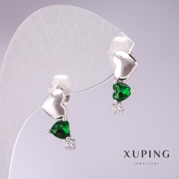 أقراط Xuping إكليل قلوب بأحجار خضراء 17x7mm روديوم