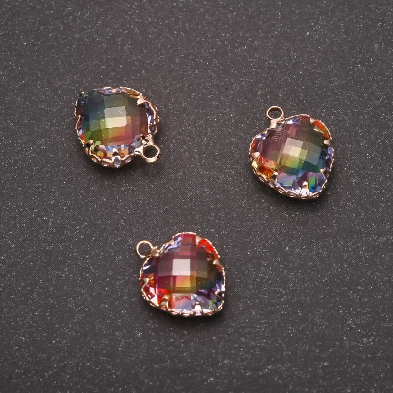 قلادة "قلب" بلون قزحي، إطار ذهبي 12x15mm