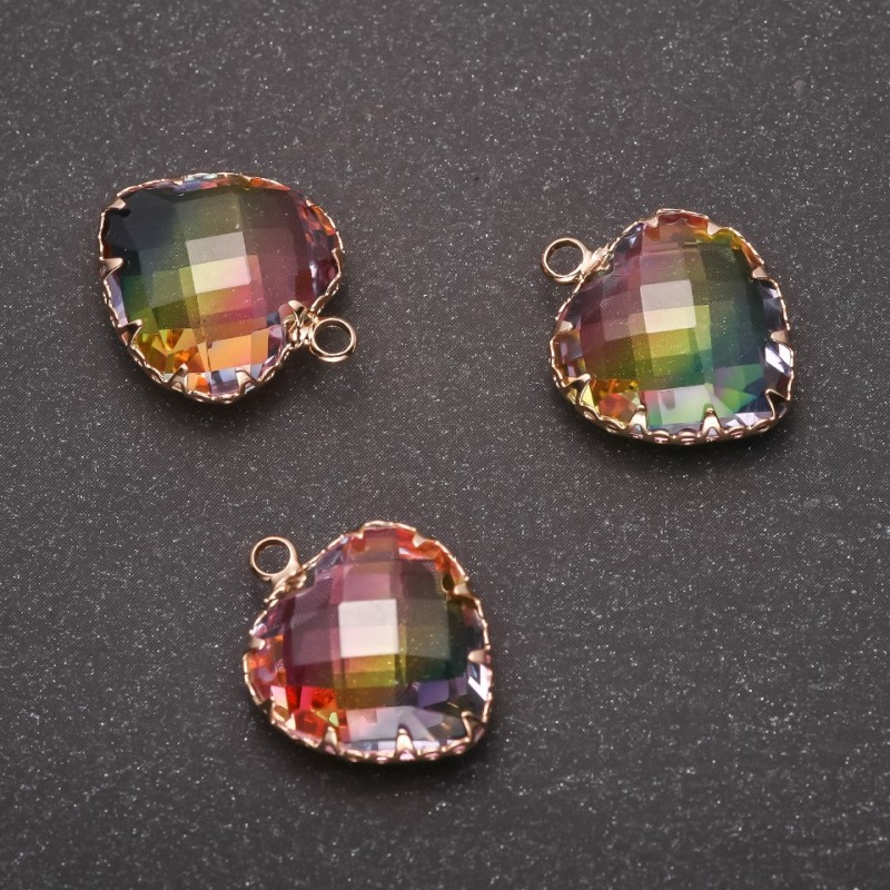 قلادة "قلب" بلون قزحي، إطار ذهبي 16x20mm