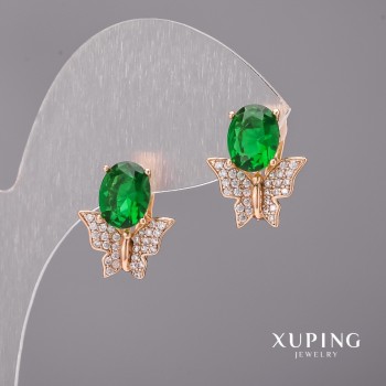 أقراط Xuping بأحجار خضراء 14x17mm طلاء ذهبي 18K