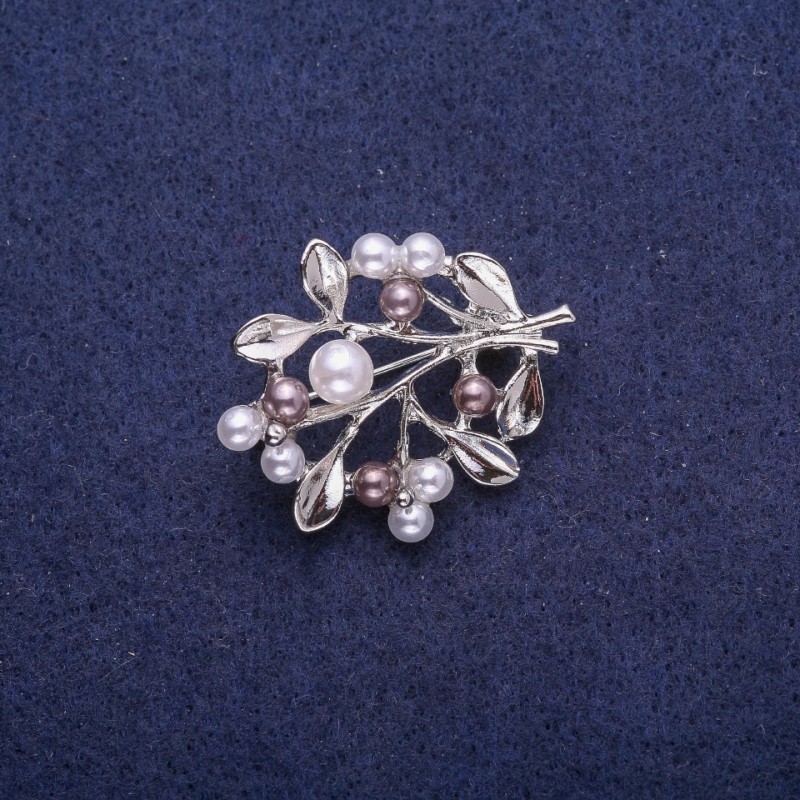 بروش غصن بلآلئ، معدن فضي 28x35mm