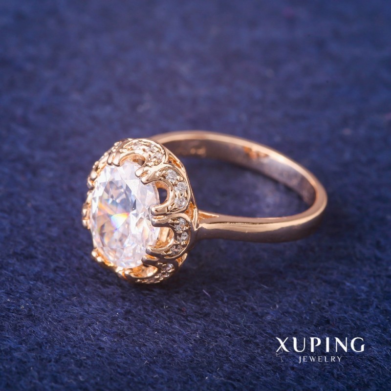 خاتم Xuping بحجر أبيض مطلي ذهب 18K، المقاس 16