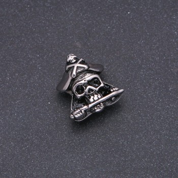 مستلزمات مجوهرات خرزة إدخال، سماكة Steel بطراز Pandora جمجمة قراصنة 17x22mm، القطر الداخلي 8mm معدن فضي