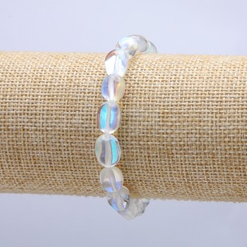 سوار مطاطي زجاج أوبال أبيض حرباء مصقول، قطر 12x8mm محيط 18cm +