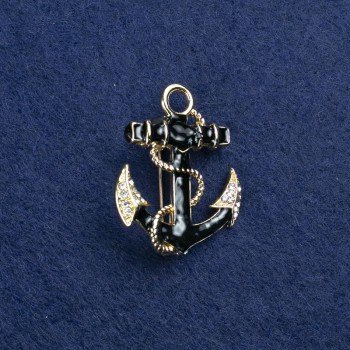 بروش المرساة معدن ذهبي، مينا مع رقع من عرق اللؤلؤ وأحجار لامعة 31×26mm +