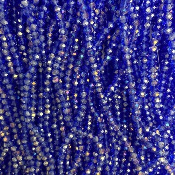 خرز الكريستال التشيكي على خيط أزرق شفاف بطلاء بنزيني مقطّع روندل، قطر 3,5×3mm + -، طول 36cm +