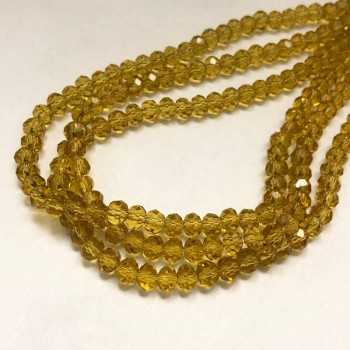 خرز الكريستال التشيكي على خيط برتقالي خوخي شفاف مصقول رونديل، قطر 6×4,5مم + -، طول 38-40سم +