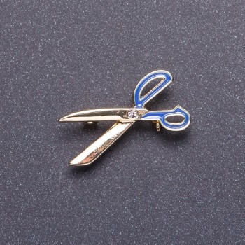 بروش «مقص» مينا زرقاء لون المعدن ذهبي 3,5×1,8cm