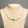 عقد "أوكرانيا" كاهولونغ حجر طبيعي أسطواني، قطر 10x6mm+- وصلصال البوليمر، طول 46cm+- (مطاطي)